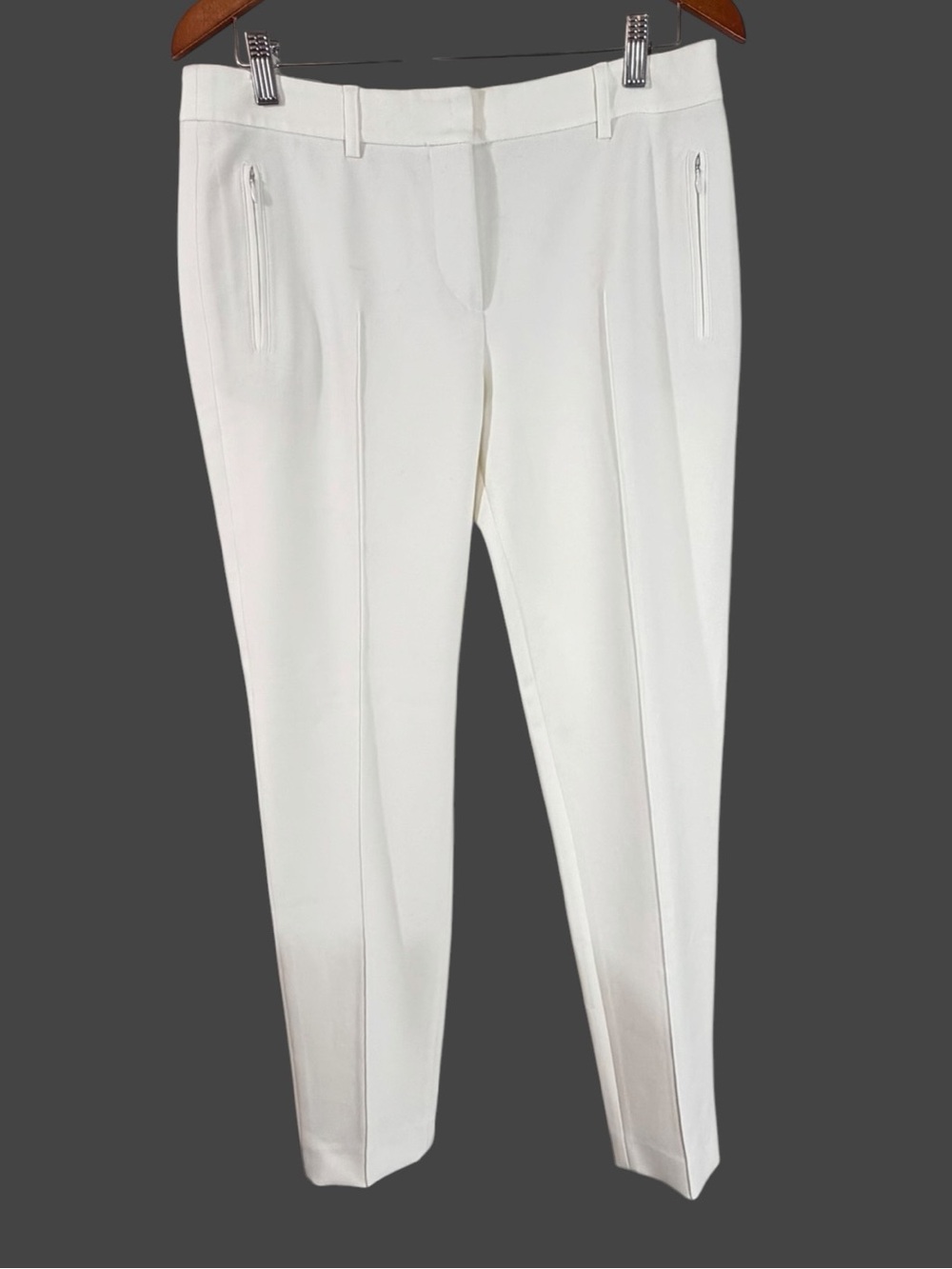 Akris Punto Ivory Slim Straight Trousers Zip Pockets Women’s US 10 Slacks Pants